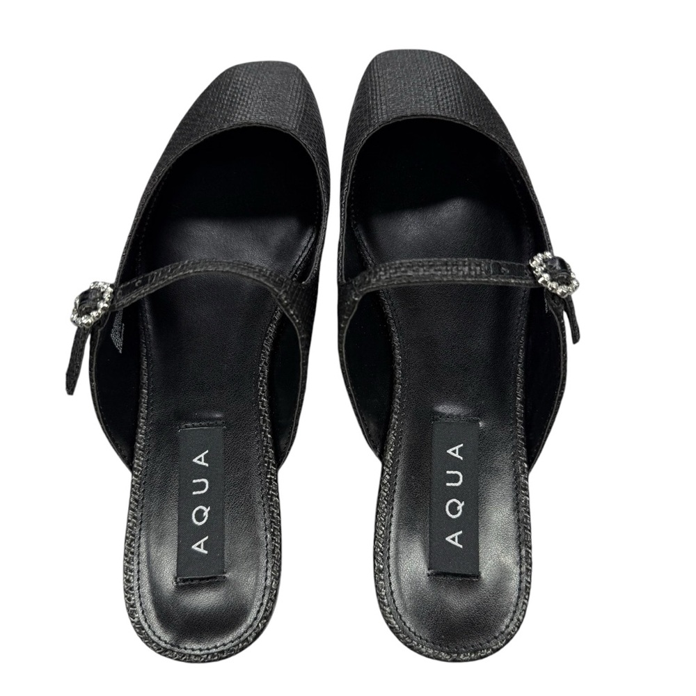 Aqua Black Raffia Mary Jane Flats, 7, NWT